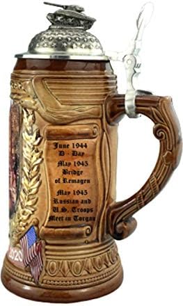 KIRÁLY német Sör 75 Év VE-Nap Stein, 0.75 liter kupa, sörös korsó a felszabadulás motívumok, arany színű, kézi festés, ón