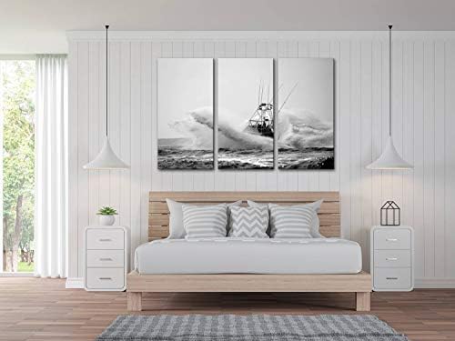 blaverr 3 Panel Wall Art Modern Műalkotások a lakberendezés Vászon Nyomatok Sport Halászhajó áttörtem Hullámok Szeles Óceán Raktáron Képek