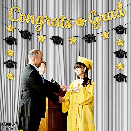 KatchOn, Fekete-Arany Congrats Grad Banner - Csillogás, 10 Láb, Nem DIY | Érettségi Banner | Érettségi Fél Banner a Ballagás Dekoráció