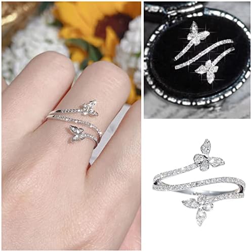 2023 Új Dupla Pillangó Gyűrű Ezüst Cirkon Gyémánt Esküvői Eljegyzési Gyűrű, Ajándék, Ékszer, Női Pillangó Alakú Strasszos Gyűrű