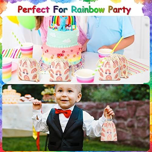 20 Db Rainbow Party Szívességet Táskák Bohém Rainbow Party Dekoráció Táskák 4.7 x 3,5 Hüvelyk Mini Vászon Szivárvány Ajándék Táska