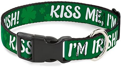 Csat-Le 15-26 Csókolj meg, Ír vagyok! Lóhere Zöld/Fehér Műanyag Rögzítő Gallér, Nagy