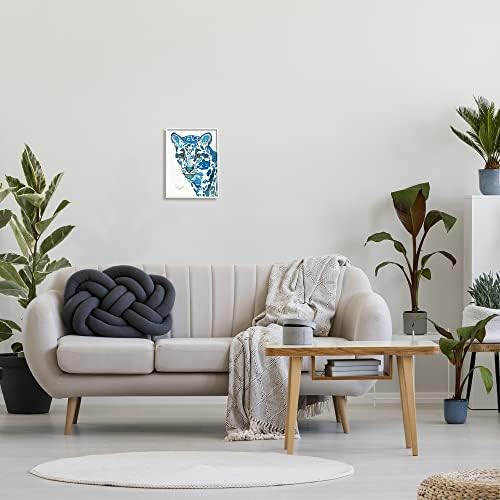 Stupell Iparágak Foltos Leopárd Collaged Kék Minták Vadon Élő Állat Keretes Wall Art, Design By Lisa Morales