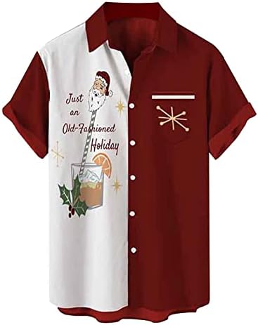 XXBR Karácsonyi Gomb Le shirt Mens Rövid Ujjú Vicces Karácsonyi Grafikus Patchwork Hawaii Ing, Bowling Party Ing