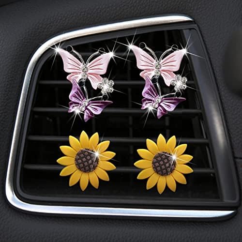 Autó Illatosítók Szellőző Klipek a Nők, 4 Db Aranyos Pillangó & Napraforgó Gyémánt Autó Szellőző Klipek Aranyos Autó Dekoráció Bling Rózsaszín