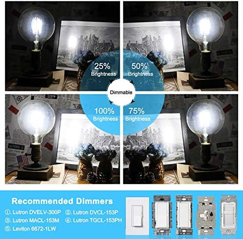 CRLight 12W Szabályozható LED Nagy Gömb Izzó 5000K Nappal Fehér Fény, 90W Egyenértékű 900LM, Antik Edison G125 Nagy Átlátszó Üveg