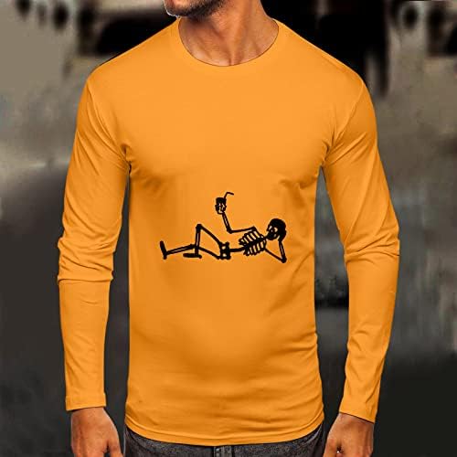XXBR Férfi Halloween Tee Maximum Vicces Csontváz Nyomtatás Hosszú Ujjú Póló Slim Fit Muscle Fél Alkalmi Sleeve T-shirt