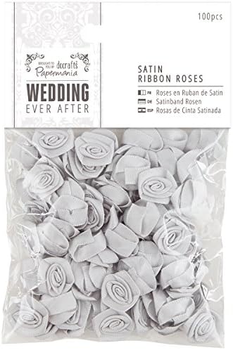 docrafts Papermania Valaha az Esküvő Után Szalag Rózsa 15mm 100/Pkg-Ezüst Szatén, Ezüst
