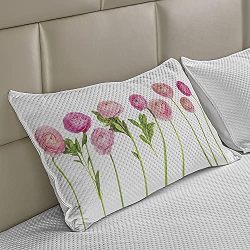 Lunarable Blush Pink Kötött Paplan Pillowcover, Ranunculus Virág Virág, egy Sima Háttér Tavaszi Romantika Nyomtatás, Standard