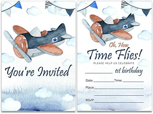 Repülőgép Első Szülinapi Meghívókat Töltse ki-A Készlet 20 Borítékok Repülőgép Fiú 1. Szülinapi Meghívókat, Kártyák, Meghívók, Kétoldalas