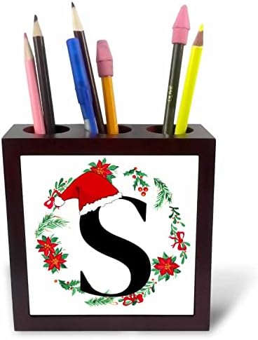 3dRose S Karácsony Monogram Kezdeti Mikulás Sapkát Wreathe - Csempe Toll Jogosultjai (ph-371154-1)