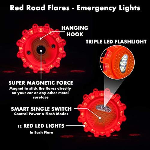 Mágneses Sürgősségi LED jelzőrakéták Figyelmeztetés Készlet | Autó Közúti Biztonsági Világítás | Akár 1,5 Kilométer Villogó Nézet | 4 Piros