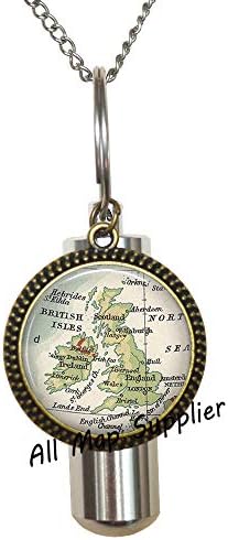 AllMapsupplier Divat Hamvasztás Urna Nyaklánc Brit-Szigetek térkép Hamvasztás Urna Nyaklánc,Anglia térkép Urna,Nagy-Britannia térkép