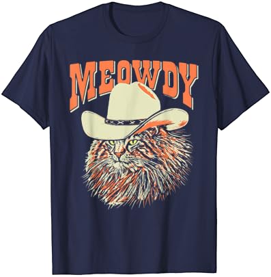 Meowdy! Vicces Country Zene Macska Cowboy Kalap Vintage Póló
