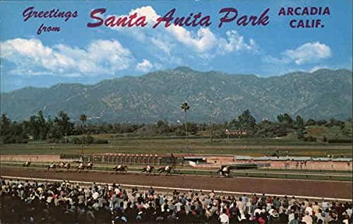 Üdvözlet a Santa Anita Park Arcadia, a Kaliforniai CA Eredeti Régi Képeslap