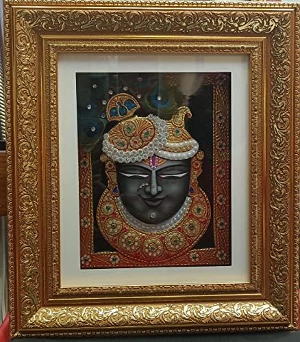 3D Krishna Gold Egy Hagyományos Tanjore Festmény Kerettel (14.5 inc X 12,5 inc x3inc)