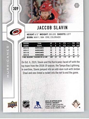 2019-20 Felső szint 309 Jaccob Slavin Carolina Hurricanes Sorozat 2 NHL Jégkorong Trading Card