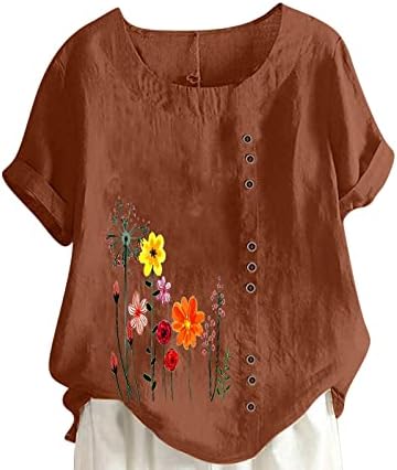 Ágynemű Pamut Felső Tshirt Női Rövid Ujjú Sleeve Rose Daisy Virágos Grafikus Plus Size Társalgó Blúz CZ