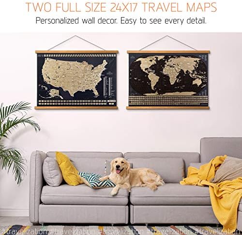 Nulláról Utazás Térkép Világ & Egyesült Államok Nemzeti Parkok 2 az 1-ben - Nagy 24x17 Minőségű Laminált Poszter Papír - Világ & USA Fali Poszter