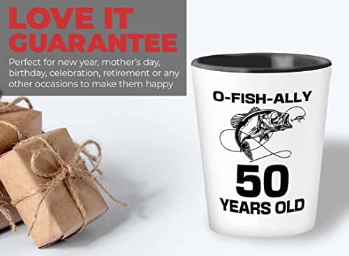 Horgászni Szerető Pohár 1,5 oz - O-fish-ally 50 éves - a lékhorgászat Halász Ajándékok Kemping Ajándékok Basszus Halászati 50