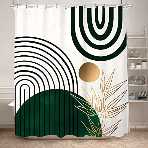 KOMLLEX Zöld Elegáns Absztrakt zuhanyfüggöny Fürdőszobai Dekoráció 60Wx72H Hüvelyk Bohém Levelek Trópusi Század Közepén Egyszerű, Minimalista