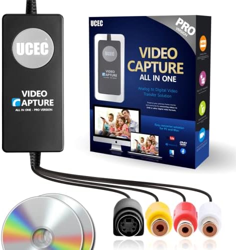 UCEC USB 2.0 Video Capture Device - Pro Verzió, VHS-Digitális Átalakító VHS DVD-re Konverter Digitalizálja Video for Mac, PC, Továbbfejlesztett