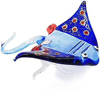 WitnyStore 3¾ Hosszú Kék Üveg Rája Figura - Gyűjthető Állat-Art - Színes, Kézzel Fújt Festett Üveg Miniatűr Asztal Dekoráció Gyűjtői