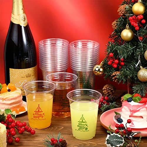 Romooa 30 Db Karácsonyi Party Műanyag Poharak 16 oz Csapat Rossz vagy Jó Karácsonyi Eldobható Poharak, Átlátszó Műanyag Poharak