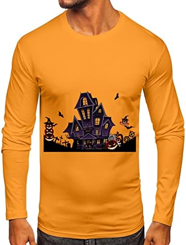ZDDO Férfi Halloween pólók, Férfi Boldog Halloween Kísértetjárta Házban a Nyomtatás Hosszú Ujjú Újdonság Grafikus Slim Fit