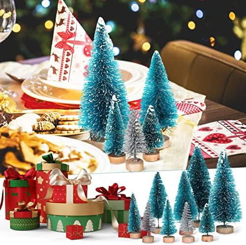 NOLITOY Mesterséges Mini Szizál Hó, Fagy karácsonyfa a Fa Bázisok Üveg Ecsettel Miniatűr Fák fenyők Karácsonyi Asztali Fa Dísz 28pcs