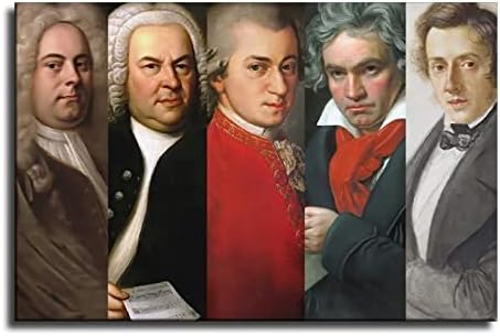 Híres Zeneszerzők Poszter Bach, Händel, Mozart, Beethoven, Chopin Zenészek Zene Művészet, a Home Office Decor (08×12 colos Keretes)