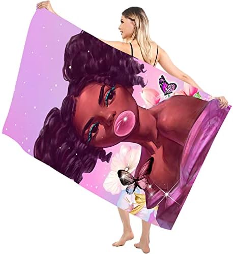 Afro-Amerikai Nő Művészeti Mikroszálas Strand Törölköző, Takaró, Fekete Lány Rózsaszín Rágógumi Gyors Száraz Homokos Szabad