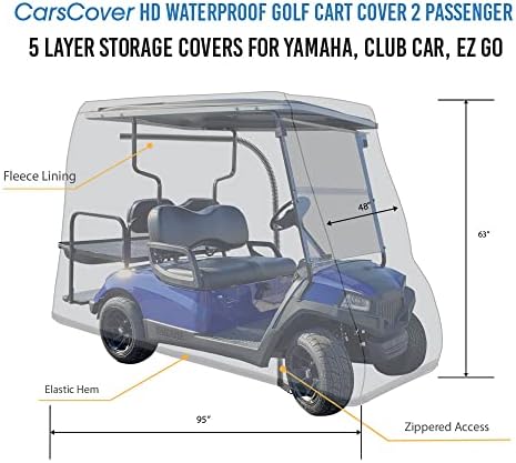 CarsCover HD Vízálló Golf Kocsi Fedelét, 2 Utas, 5 Réteg Tároló Kiterjed a Yamaha Klub Autó, EZ Megy (Fit 95 cm Hosszú)