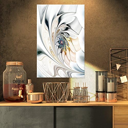 Design Art Fehér ólomüveg Virágos Wall Art a Vásznon, 16x32