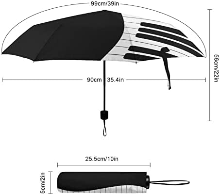 Fekete-Fehér Zongora Billentyűk Utazási Esernyő 3 Redők Auto Nyitva Közel Anti-UV Hordozható Szélálló Ernyő Esernyő Kézi