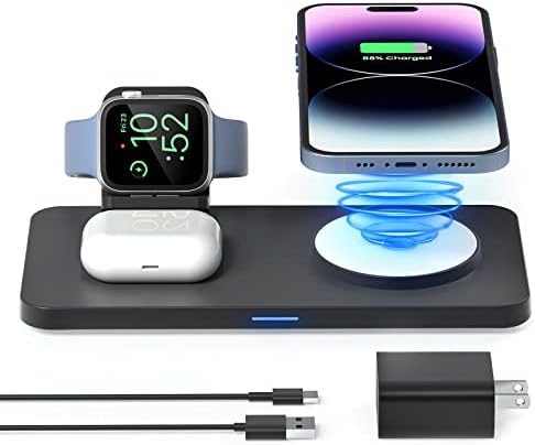 GEEKERA 3 az 1-ben Vezeték nélküli Töltő Mágneses Vezeték nélküli Töltés Pad Állomás iPhone Apple Figyelni, AirPods, T301, valamint