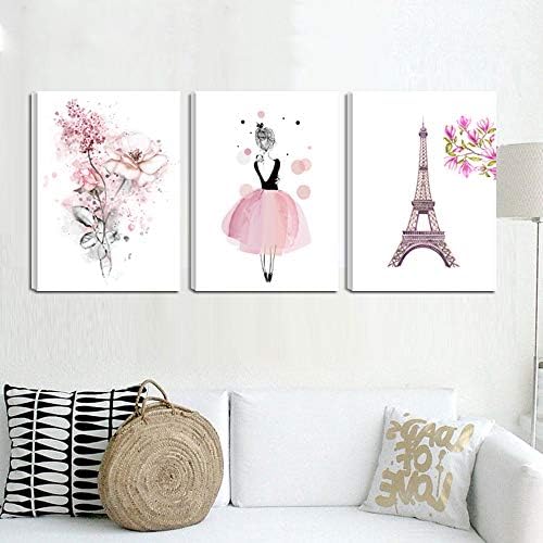 Aranyos Rózsaszín Balerina Táncos Lány, Nyomatok Párizsi Torony Virág, Vászon, Művészi Nyomatok Hálószoba Játszószoba Wall