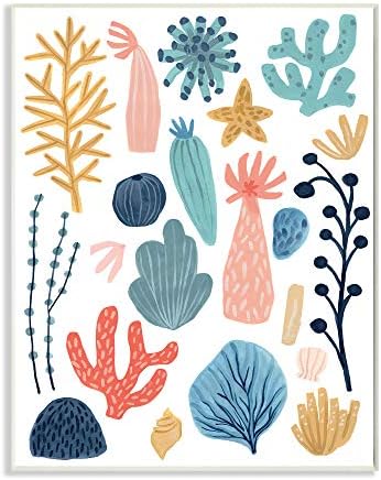 Stupell Iparágak Korallzátony Óceán Élet Játékos Pasztell Tengeri Növények által Tervezett június Erica Vess Falon Emléktábla,