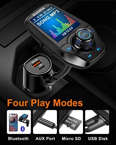 Bluetooth FM Transmitter Autós Vezeték nélküli Rádió Adapter Készlet W, 1.8 Színes Kijelző: kihangosított Hívás AUX in/Out SD/TF Kártya