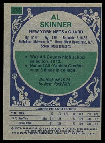 1975 Topps 272 Al Skinner New York-i Hálók (Kosárlabda Kártya) EX Hálók University of Massachusetts-Amherst