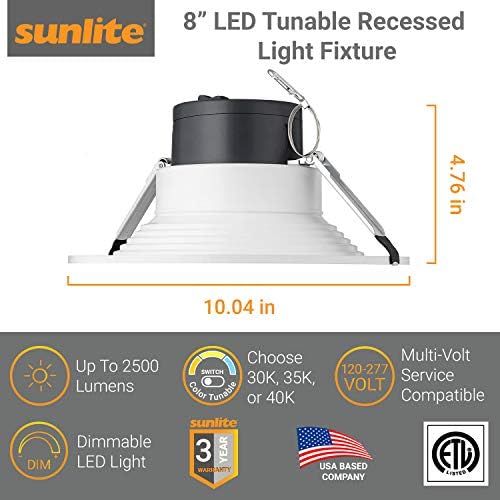 Sunlite 87733-SU LED 8 Hüvelykes CCT Kerek Színű, a Hatalom Hangolható, Süllyesztett világítótest, Szabályozható, Multi Volt,