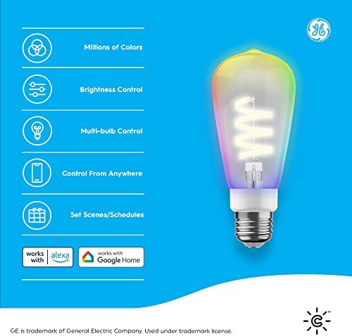 GE CYNC Smart LED Izzók, színváltó, Bluetooth, Wi-Fi, ST19 Edison Stílus Izzók & GE CYNC Beltéri Intelligens Csatlakozó, Bluetooth,