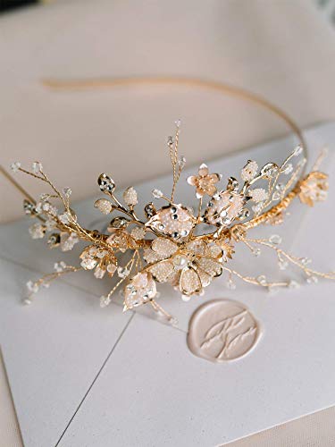 SWEETV Virág-Levél Menyasszonyi Fejpánt Arany Kristály Tiara a Nők Gyöngy Esküvői Headpieces a Menyasszony Haj Kiegészítők Bálba, Szülinapi