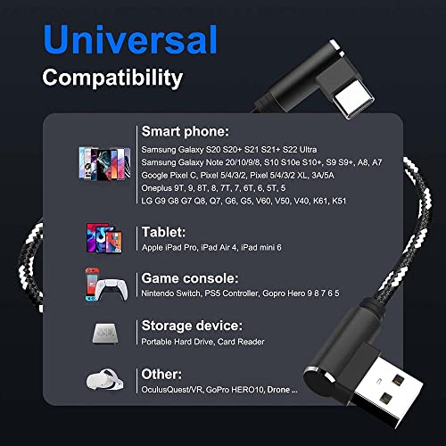 USB-C Kábel 1FT, 2 Csomag Rövid Fonott USB-C Kábel derékszögű 1ft USB-USB-C Kábel 3.1 Gyors Töltés iPad Autó Android Auto Power