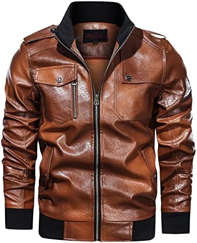 A férfiak Vintage Műbőr Kabát, PU Zip-Up Állvány Gallér Bomber Kabát Retro Könnyű, Vékony Kabát Széldzseki (Barna,XX-Nagy)