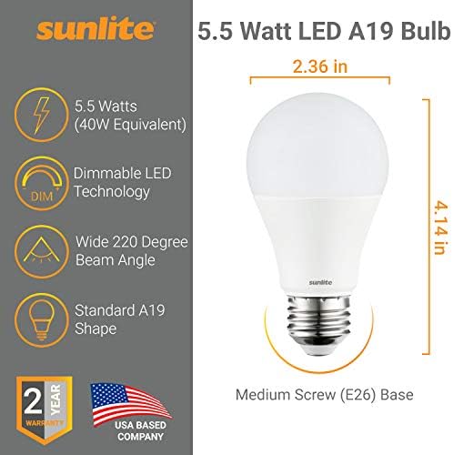 Sunlite 88347-SU LED 19 Normál Izzó, 5.5 W (40 W Egyenértékű), 450 Lumen, Közepes Bázis (E26), Szabályozható, UL, Energy Star, 2700K