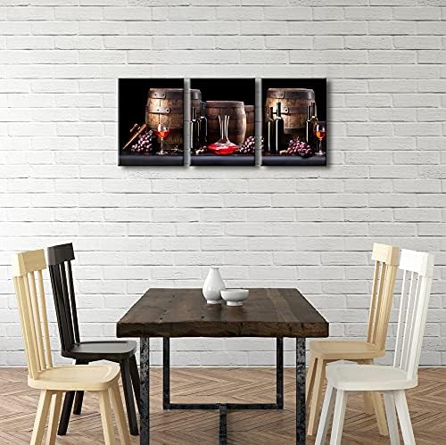 Pyradecor 3 Panelek vörösboros Üveg, Hordóban Szőlő, Gyümölcs, Vászon Nyomatok Wall Art Modern Élelmiszer-Szüreti Képek
