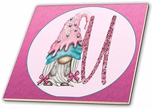 3dRose Cuki Pink Ice Cream Gnome Rózsaszín Kép Csillogó Monogram M - Csempe (ct_349882_1)