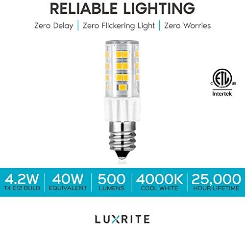 LUXRITE Szabályozható E12 LED Izzó T4/T3, 40W Egyenértékű, 4000K hideg Fehér, 500 Lumen, Mini Gyertyatartó LED Izzó, ETL Felsorolt - Dekorációs