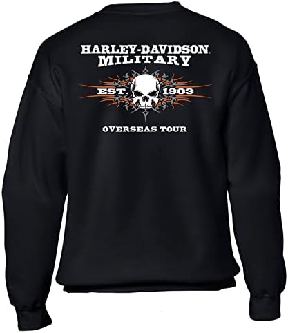 Harley-Davidson Katonai - Férfi Fekete Legénység Nyak Grafikus Pulóver Fleece - Tengerentúli Túra | Mind